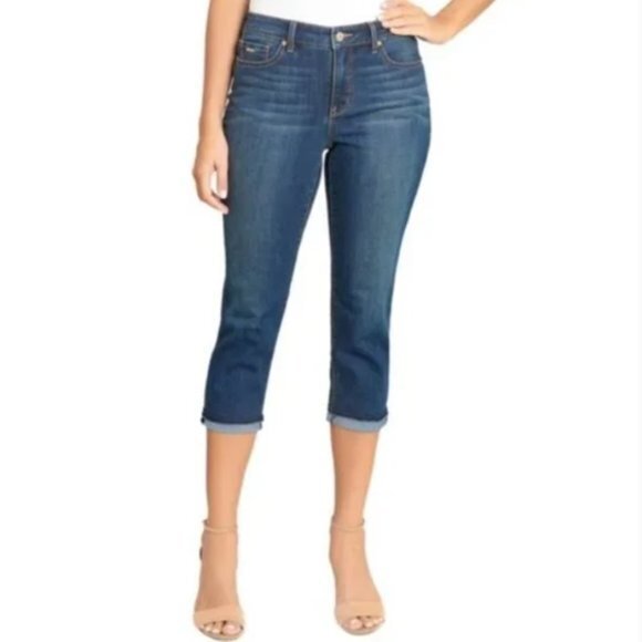 Nine West Annette Capri Women’s Sz 12 Date Night Fit Blue Embellished Crop Jeans - Picture 1 of 8